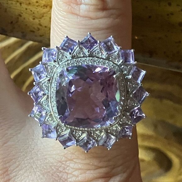 Natural Rose de France Amethyst Sterling Silver Cocktail Ring Size 9 - Picture 1 of 10